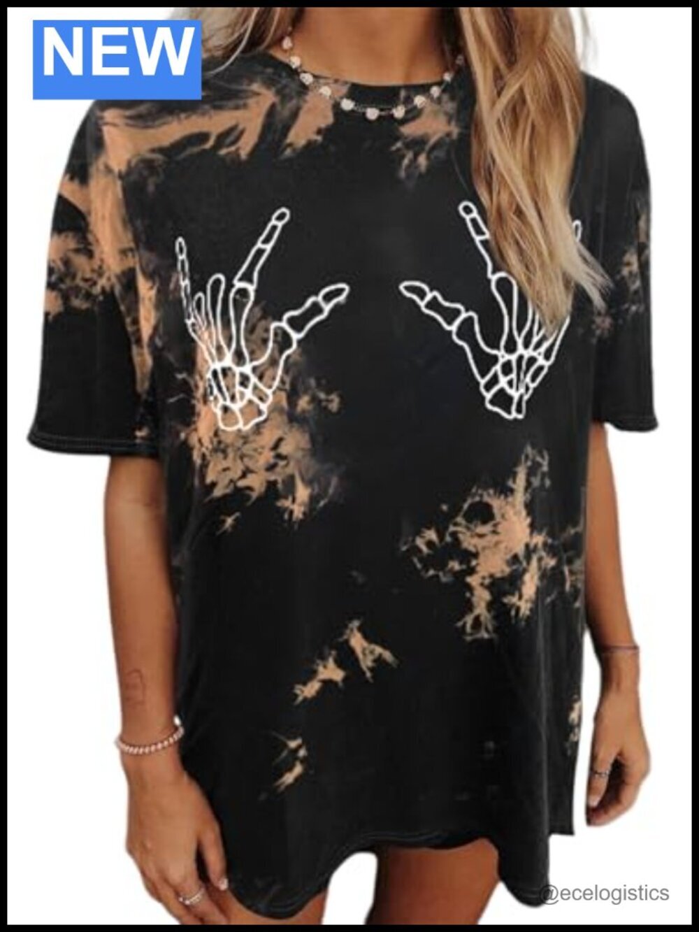 Crewneck Skull Print Oversized Tee for Women